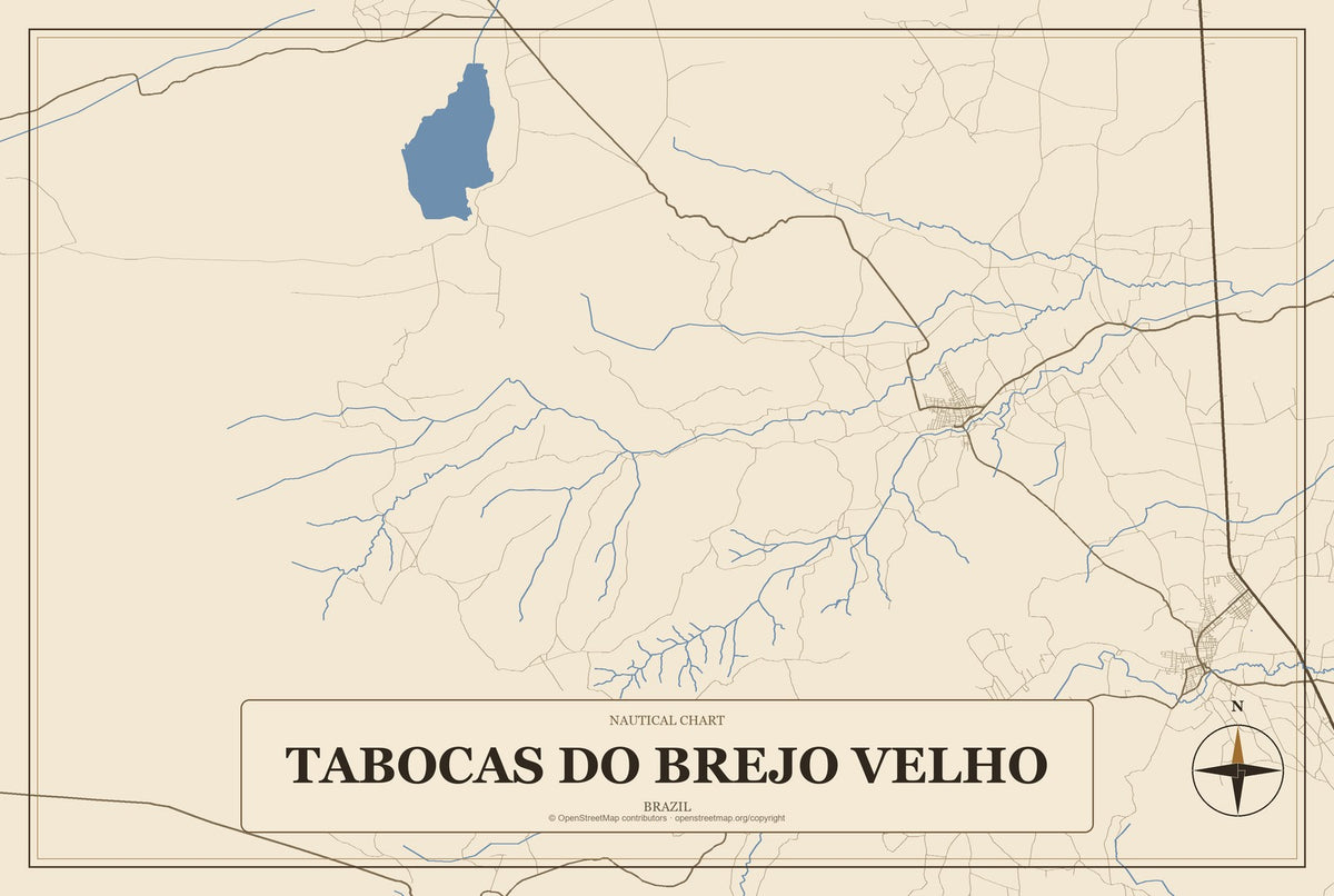 Tabocas do Brejo Velho, Brazil City Map Aluminum Sign in Heritage Nautical style