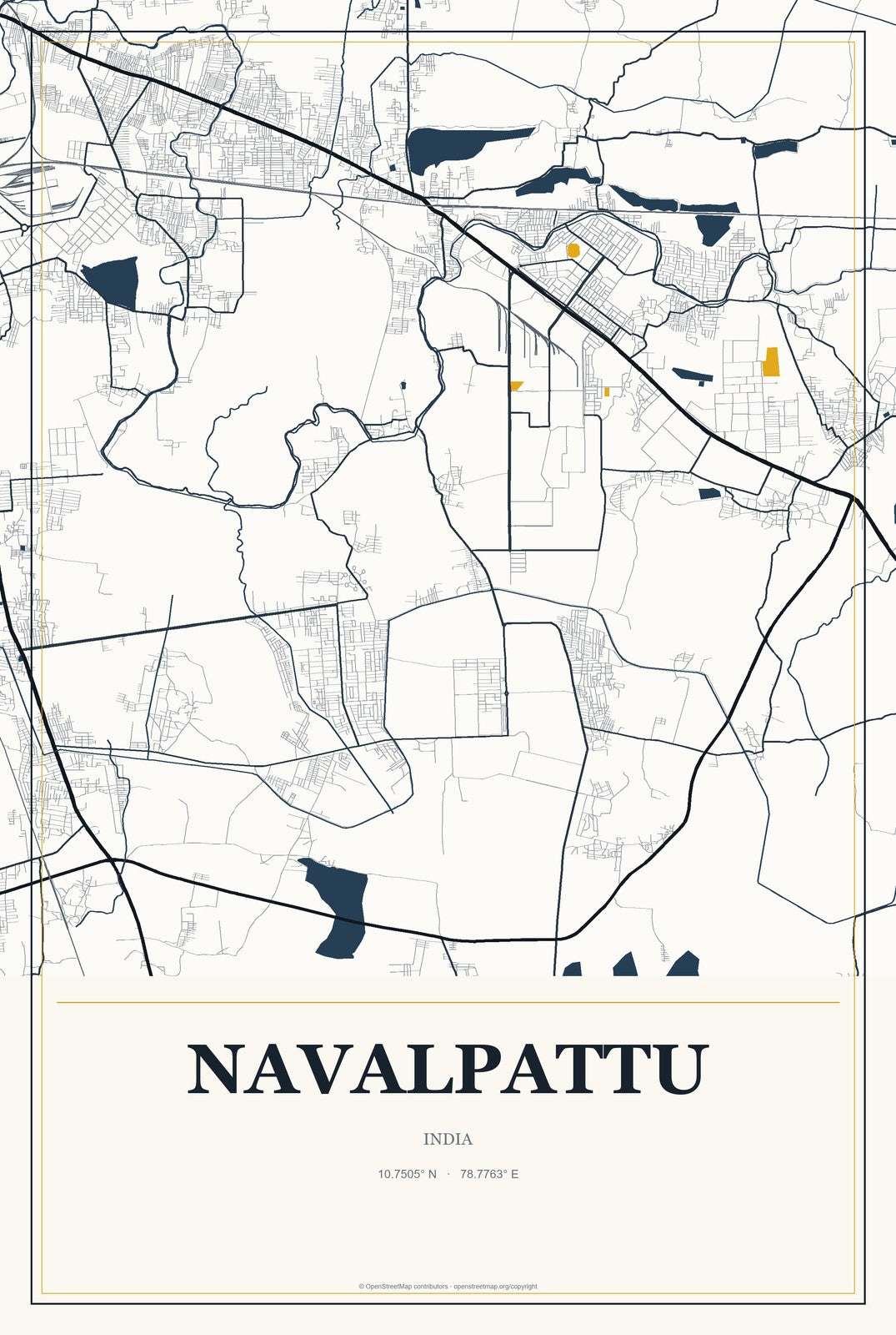 Navalpattu, India City Map Aluminum Sign in Citrine Modern style