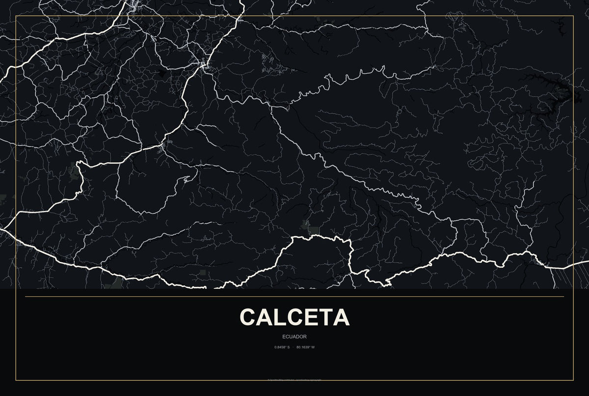 Calceta, Ecuador City Map Aluminum Sign in Metropolitan Noir style