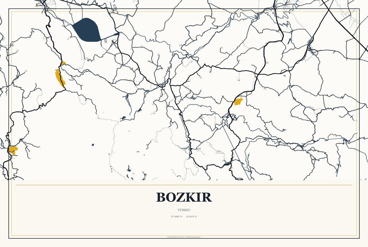 Bozkır, Turkey City Map Aluminum Sign in Citrine Modern style