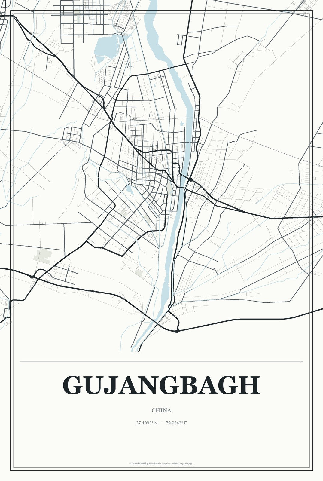 Gujangbagh, China City Map Aluminum Sign in Gallery Air style