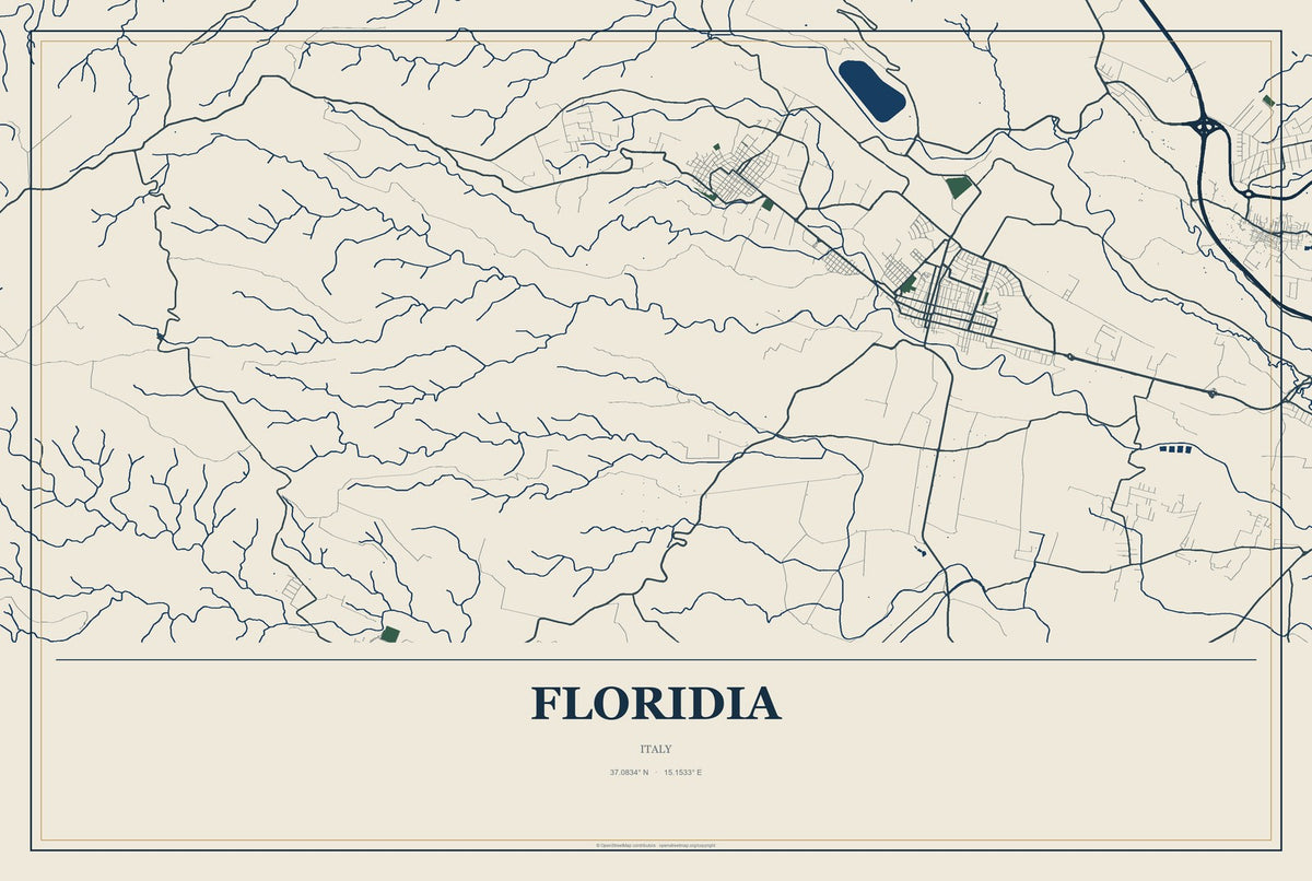 Floridia, Italy City Map Aluminum Sign in Coastal Cutout style