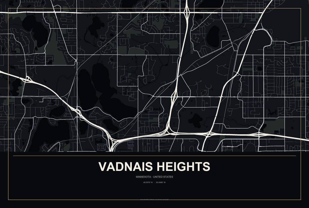 Vadnais Heights, Minnesota City Map Aluminum Sign in Metropolitan Noir style
