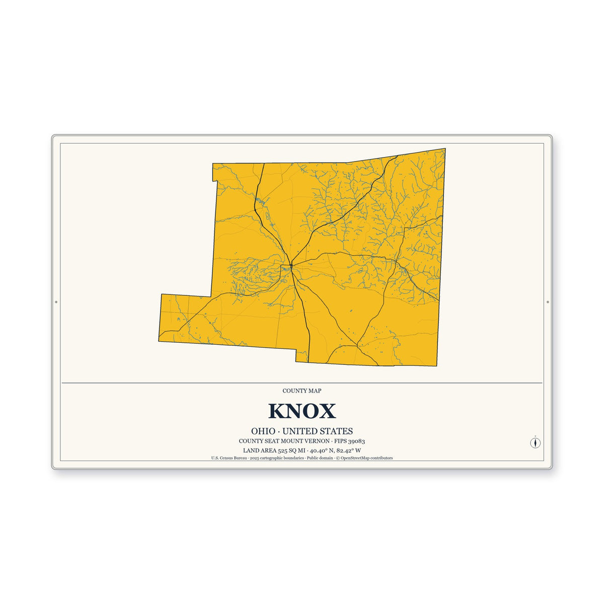 Knox County, Ohio Map Aluminum Sign in Citrine Modern style