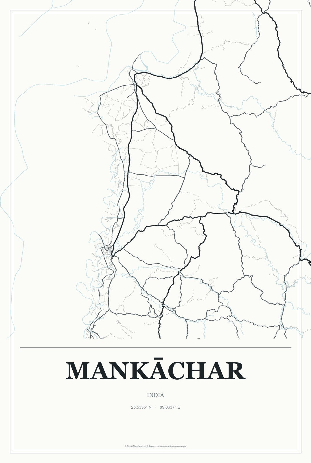 Mankāchar, India City Map Aluminum Sign in Gallery Air style