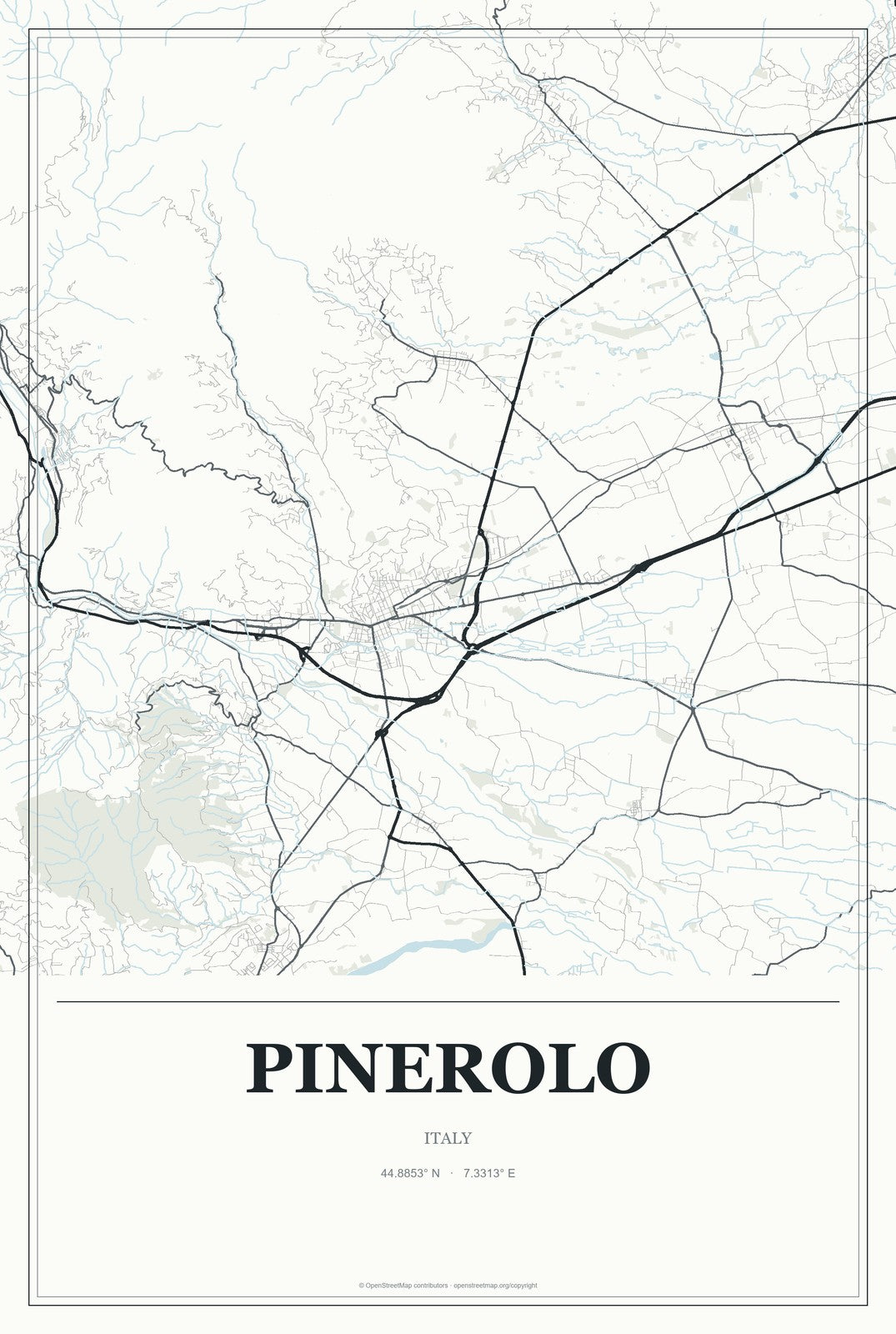 Pinerolo, Italy City Map Aluminum Sign in Gallery Air style