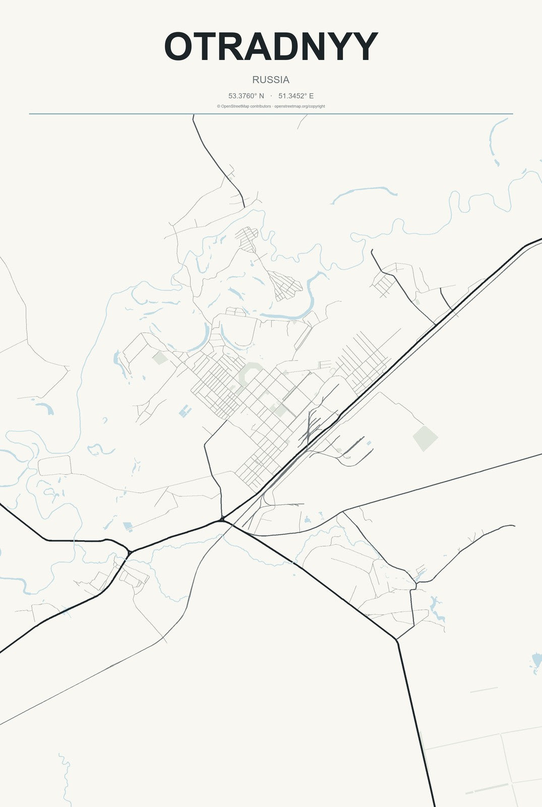 Otradnyy, Russia City Map Aluminum Sign in Headline Atlas style