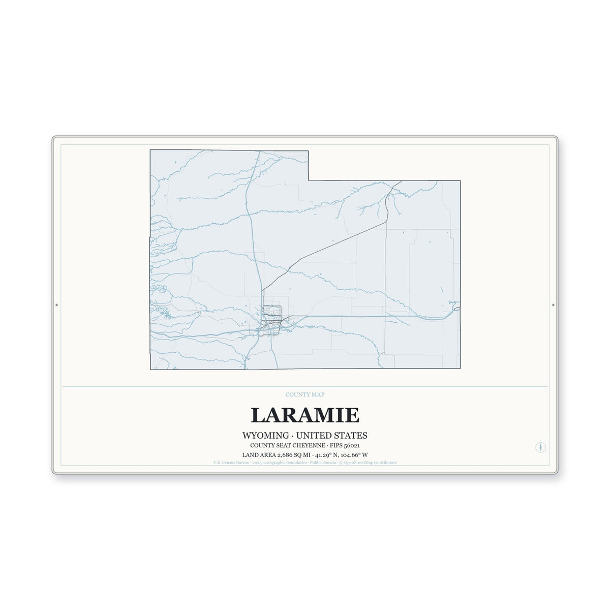 Laramie County, Wyoming Map Aluminum Sign in Gallery Air style