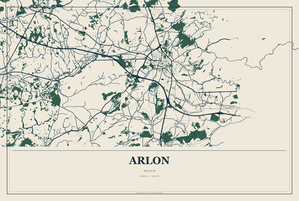 Arlon, Belgium City Map Aluminum Sign in Coastal Cutout style