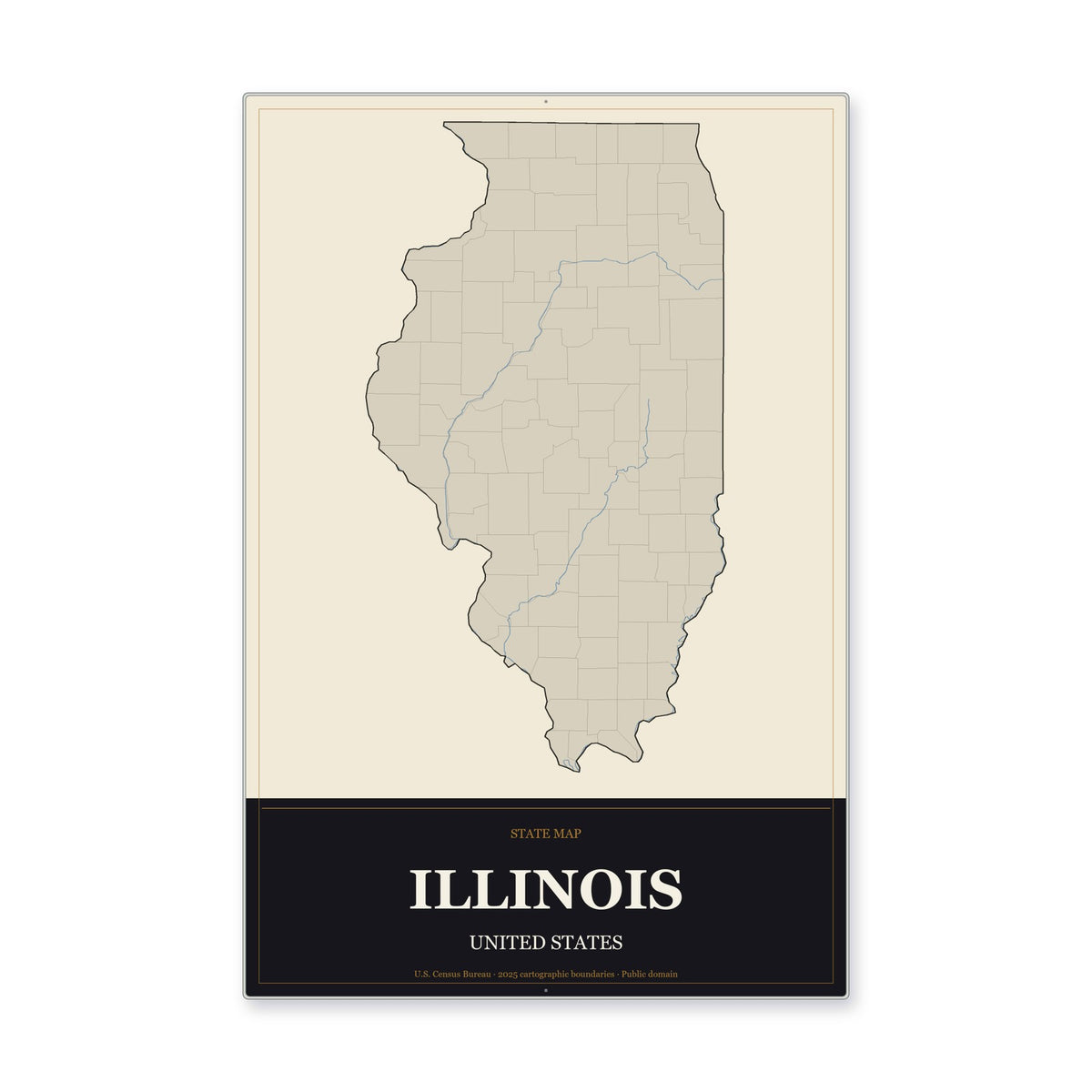 Illinois state map aluminum sign in Museum Plaque style