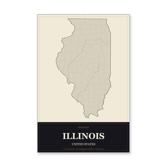 Illinois state map aluminum sign in Museum Plaque style