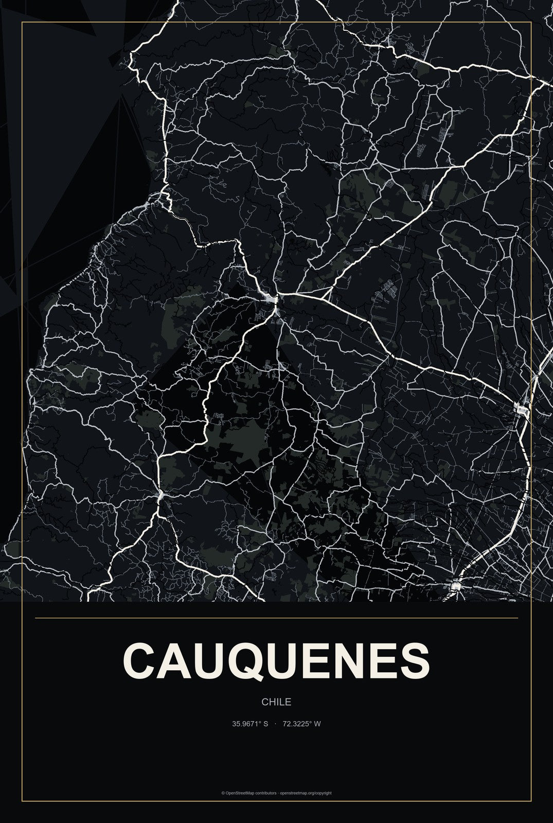 Cauquenes, Chile City Map Aluminum Sign in Metropolitan Noir style