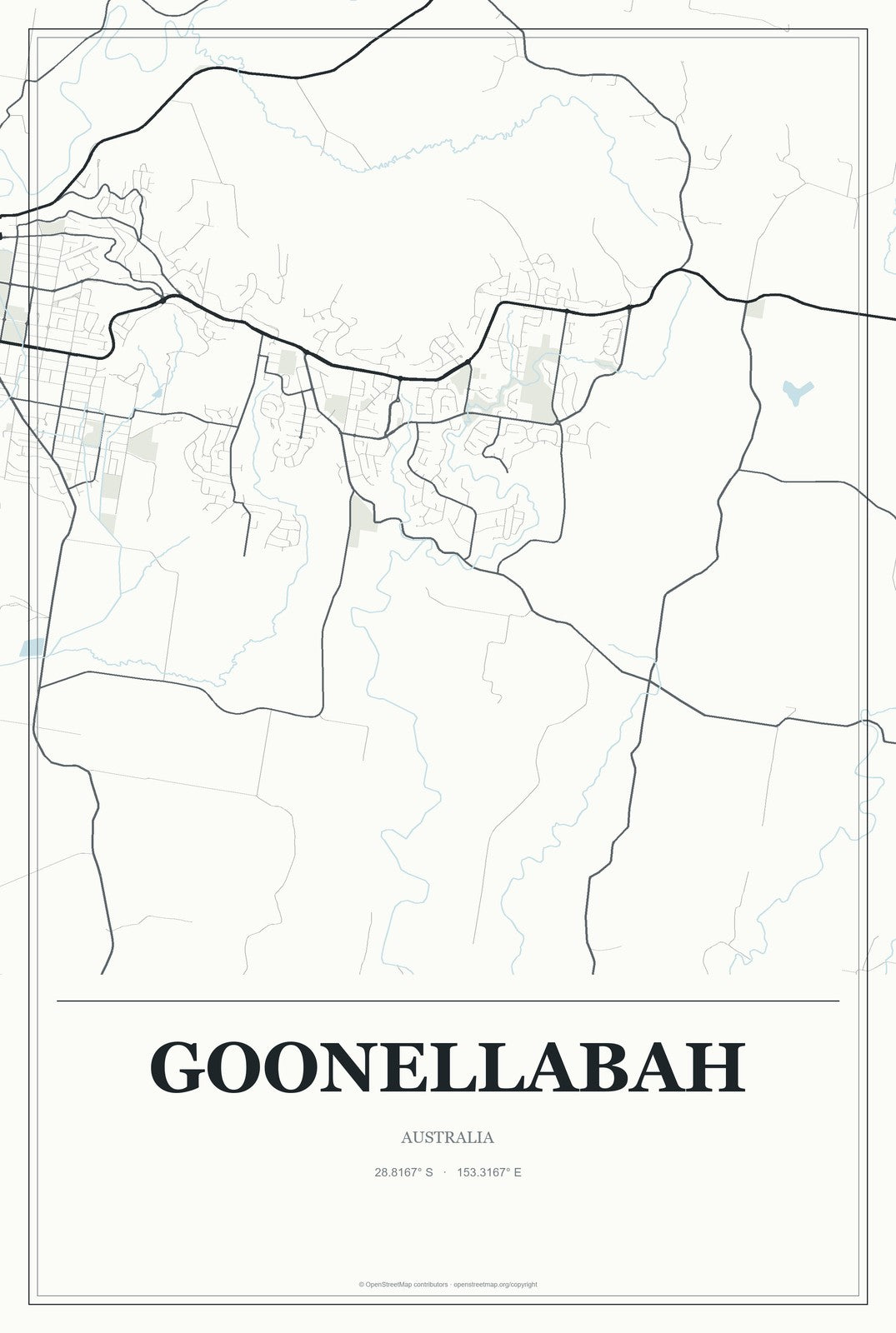 Goonellabah, Australia City Map Aluminum Sign in Gallery Air style