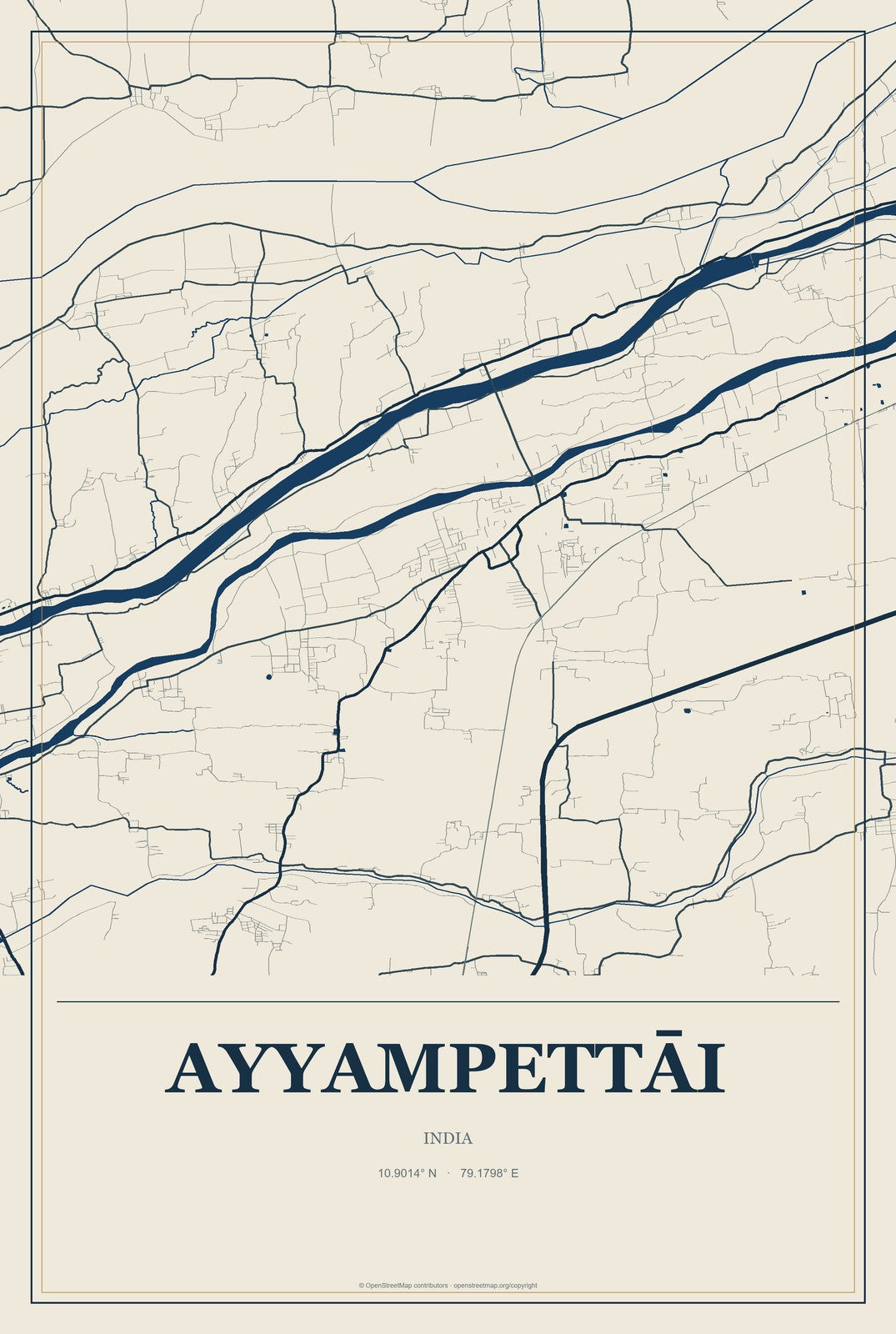 Ayyampettāi, India City Map Aluminum Sign in Coastal Cutout style