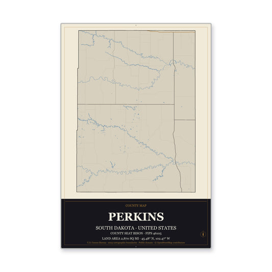 Perkins County, South Dakota Map Aluminum Sign in Museum Plaque style