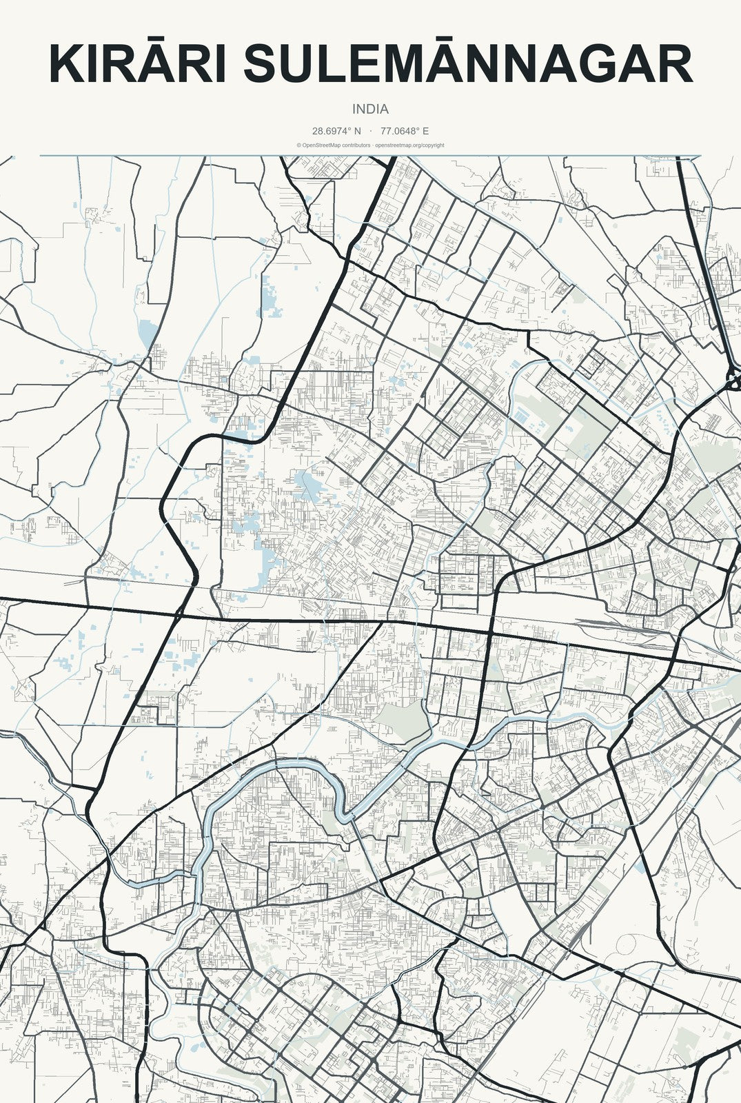 Kirāri Sulemānnagar, India City Map Aluminum Sign in Headline Atlas style