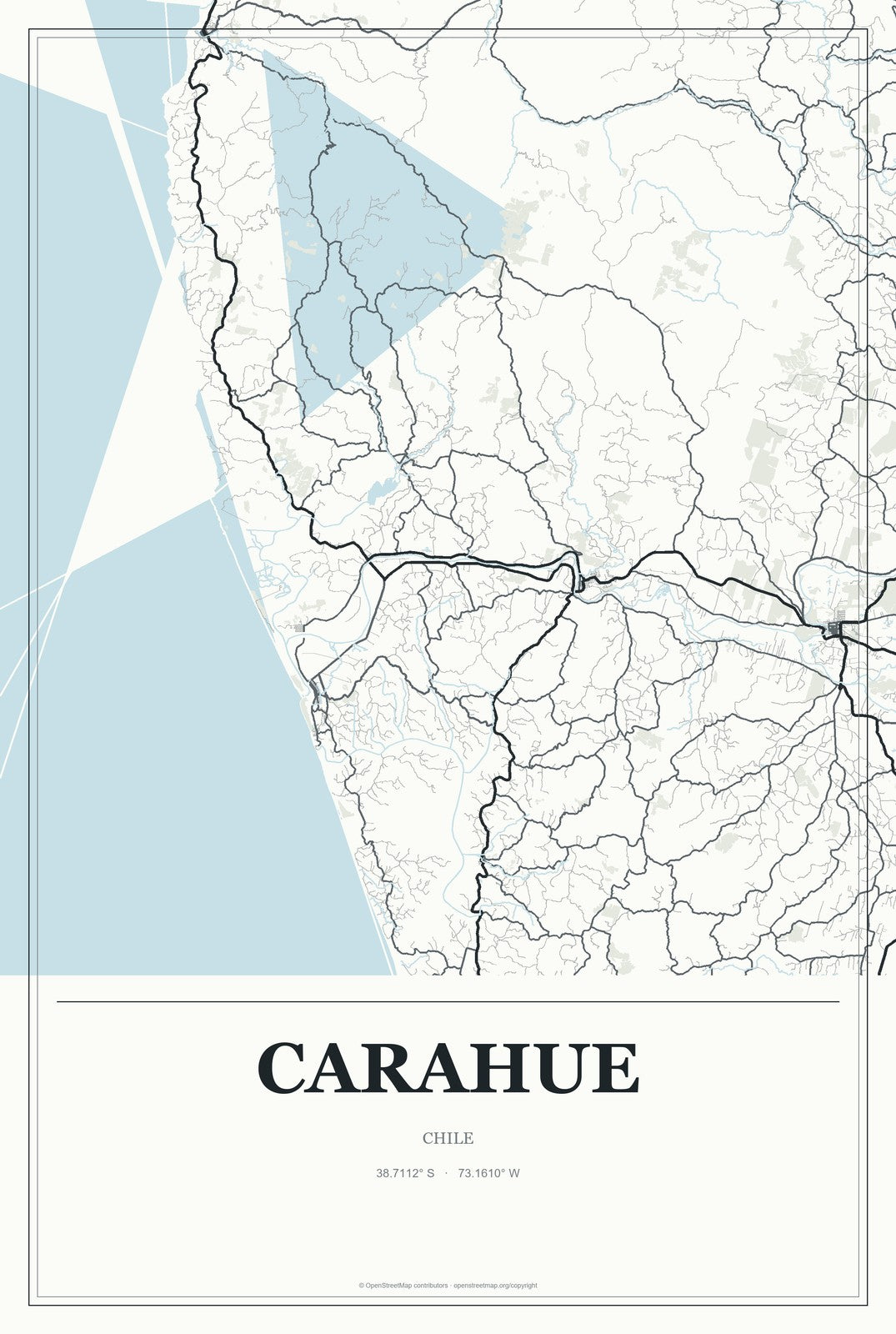 Carahue, Chile City Map Aluminum Sign in Gallery Air style