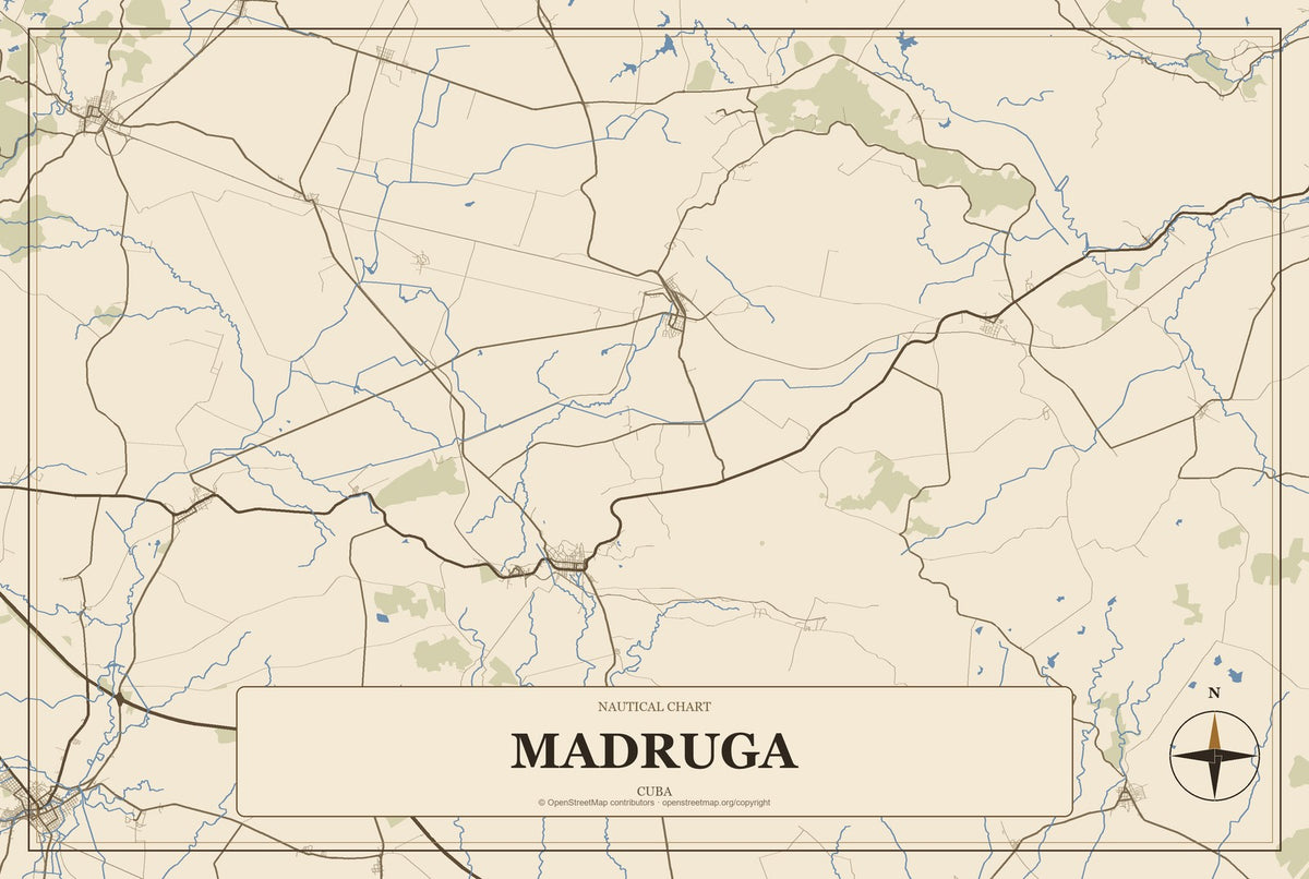Madruga, Cuba City Map Aluminum Sign in Heritage Nautical style
