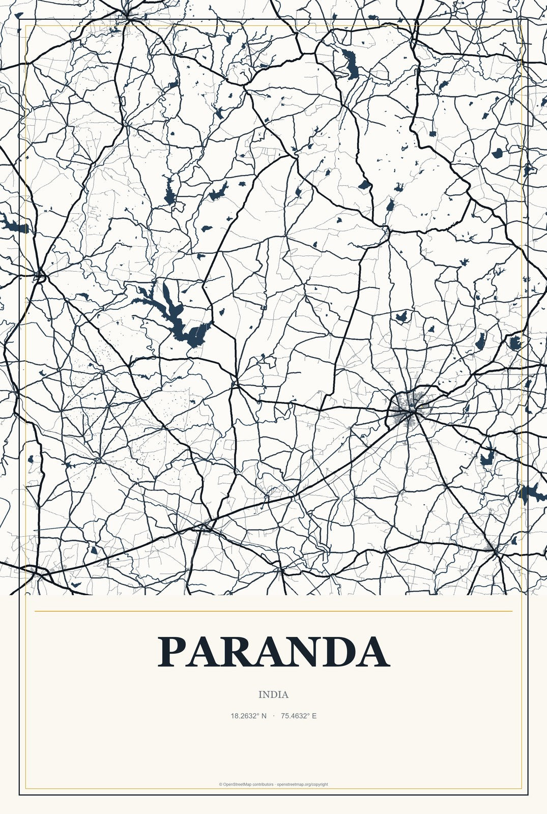Paranda, India City Map Aluminum Sign in Citrine Modern style