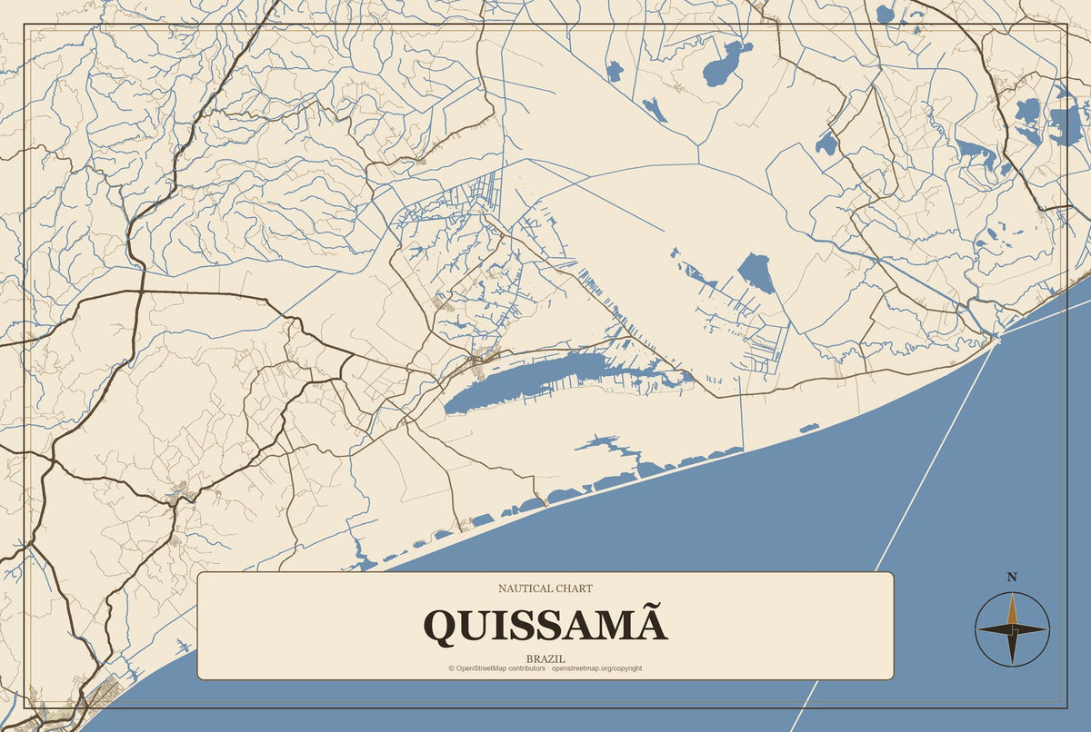 Quissamã, Brazil City Map Aluminum Sign in Heritage Nautical style