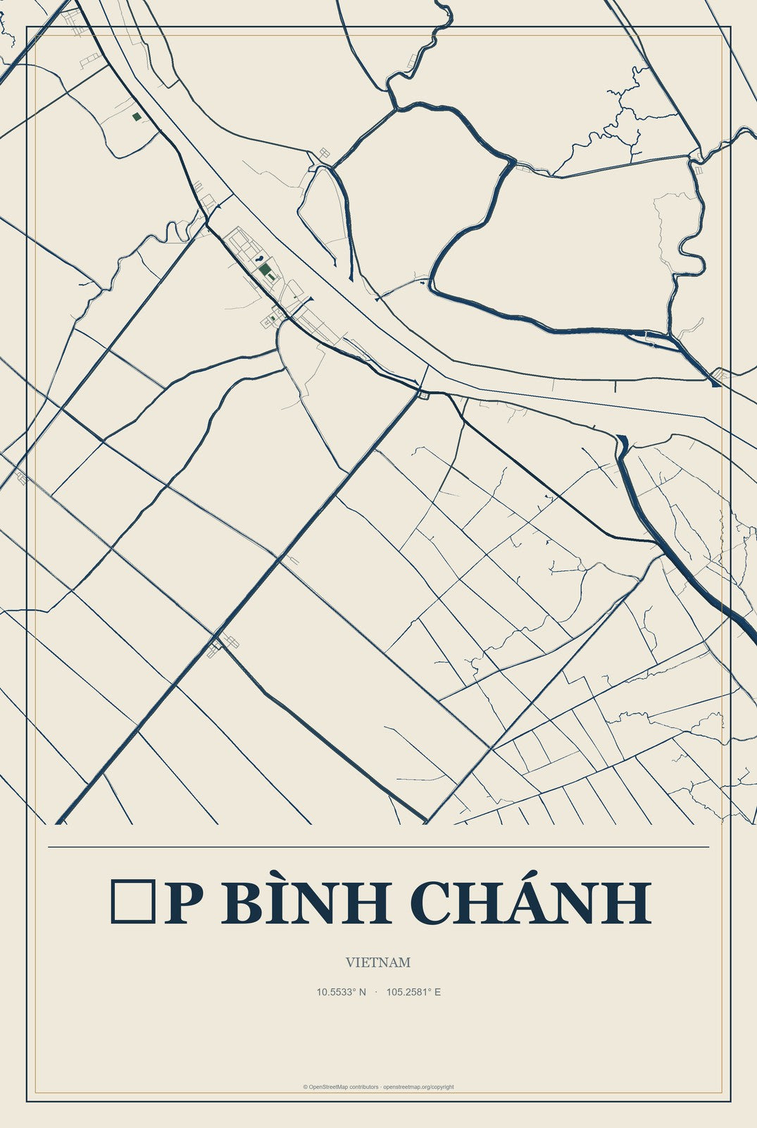 Ấp Bình Chánh, Vietnam City Map Aluminum Sign in Coastal Cutout style