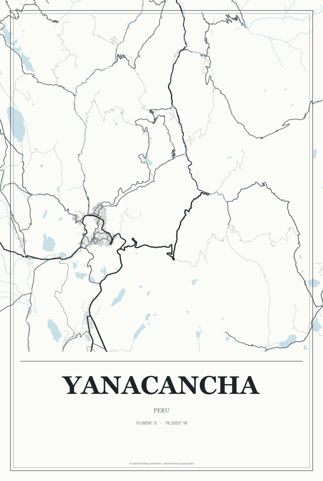 Yanacancha, Pasco, Peru City Map Aluminum Sign in Gallery Air style