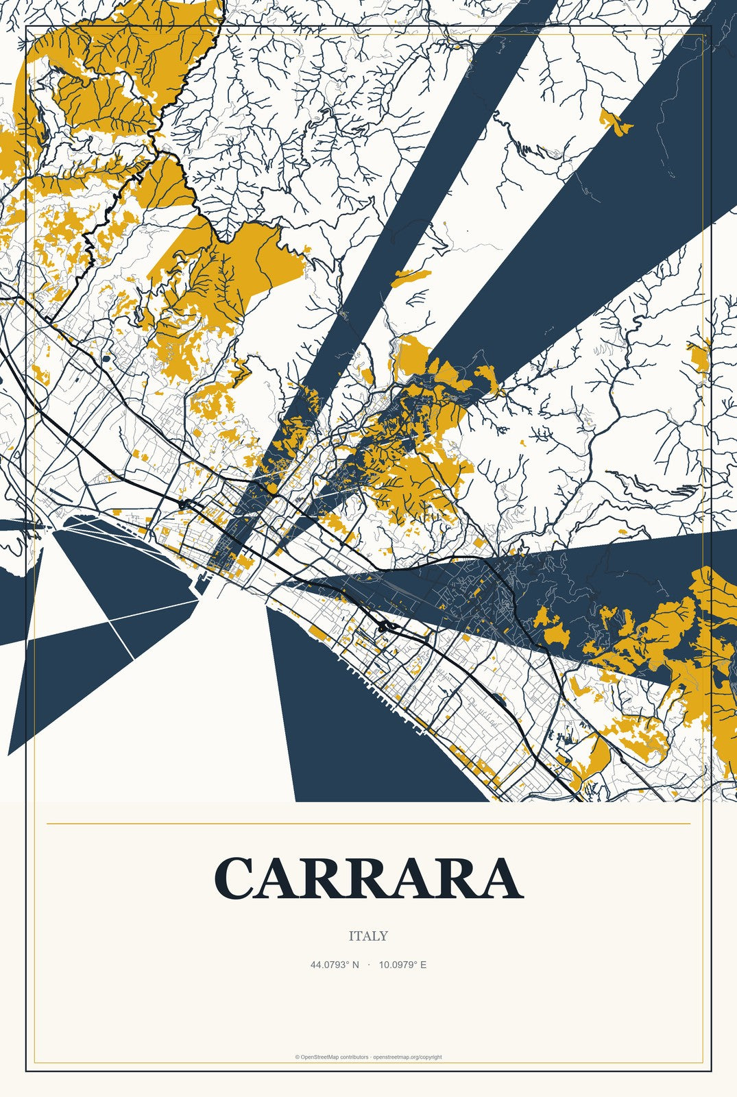 Carrara, Italy City Map Aluminum Sign in Citrine Modern style