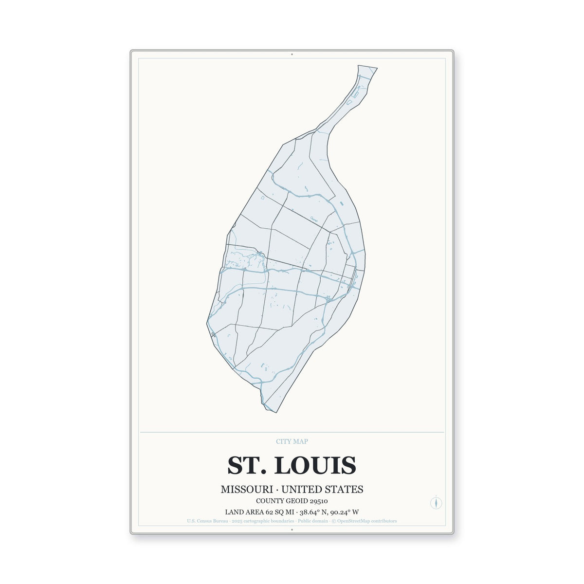 St. Louis city, Missouri Map Aluminum Sign in Gallery Air style