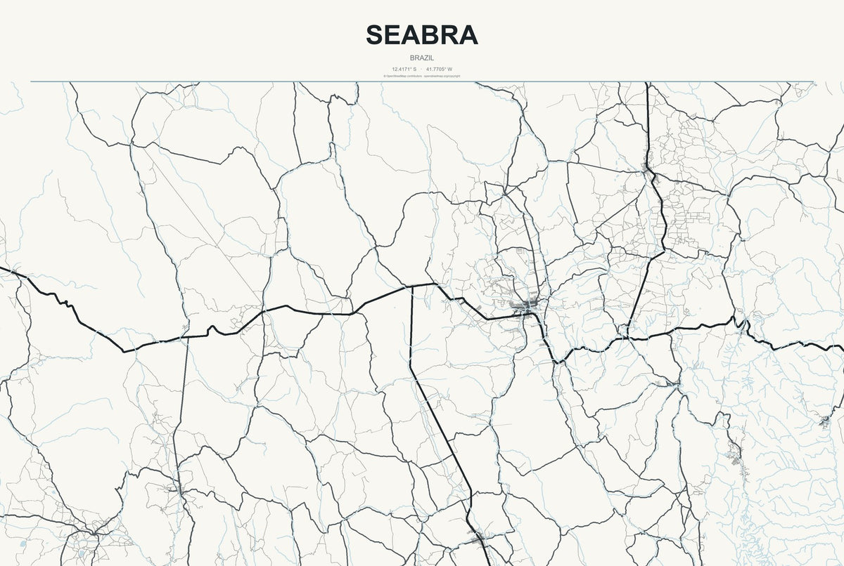 Seabra, Brazil City Map Aluminum Sign in Headline Atlas style