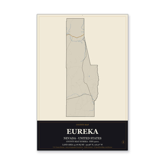 Eureka County, Nevada Map Aluminum Sign in Museum Plaque style