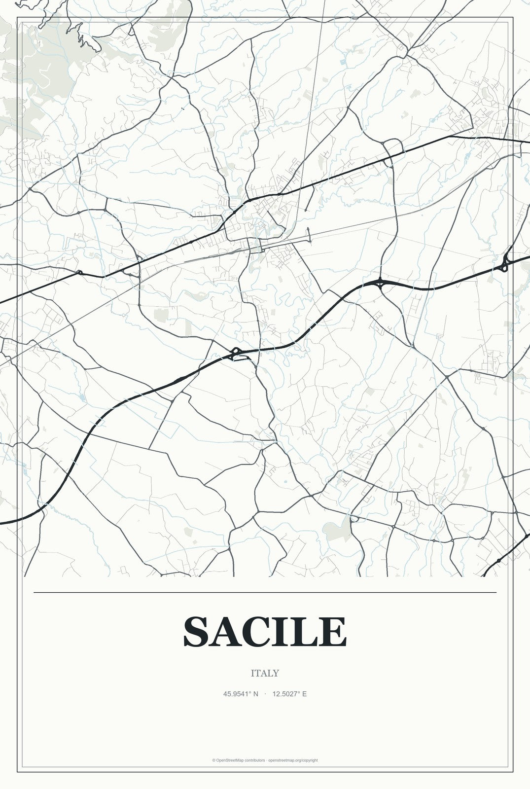 Sacile, Italy City Map Aluminum Sign in Gallery Air style