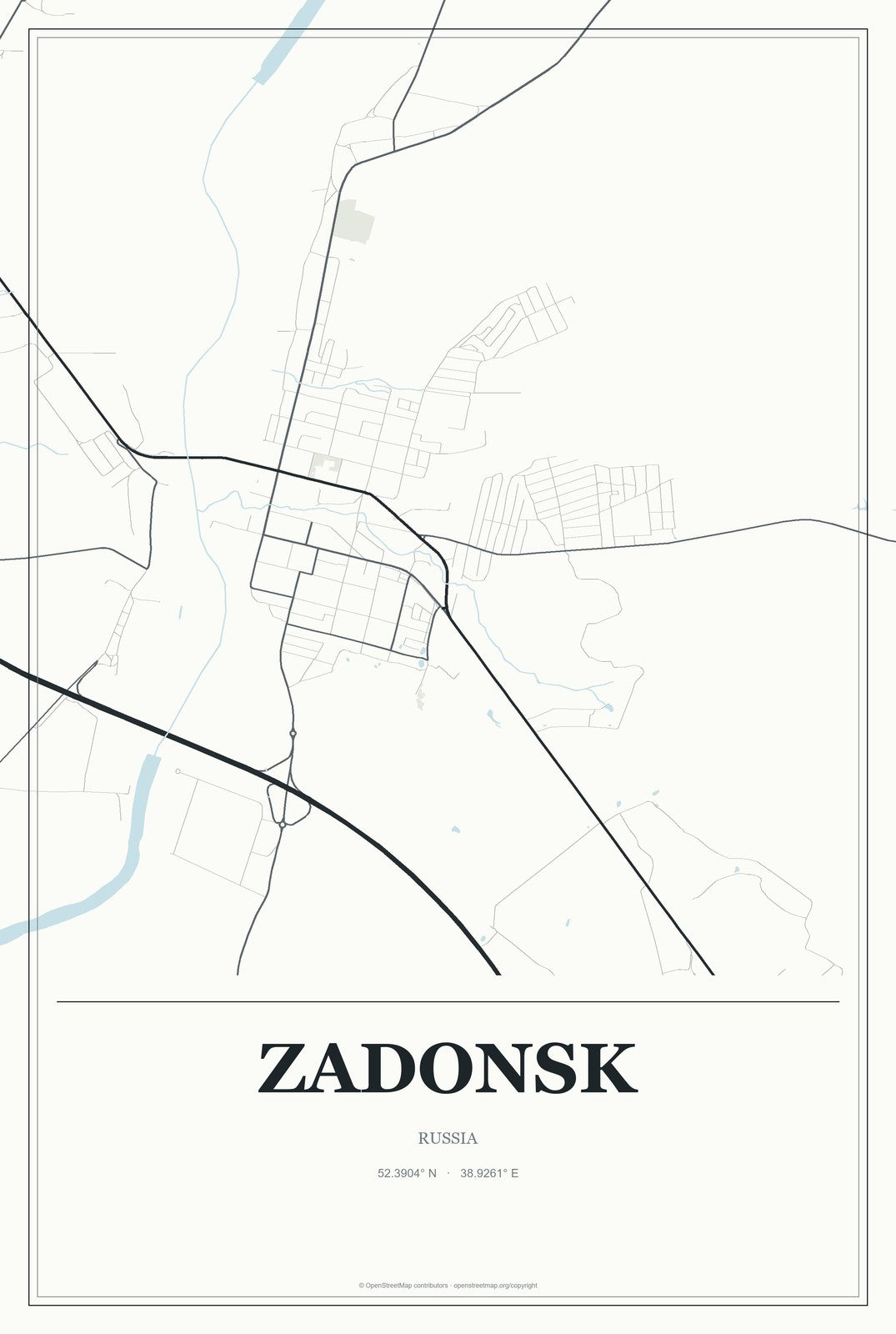Zadonsk, Russia City Map Aluminum Sign in Gallery Air style