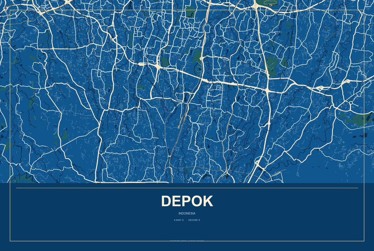 Depok, Yogyakarta, Indonesia City Map Aluminum Sign in Harbor Cobalt style