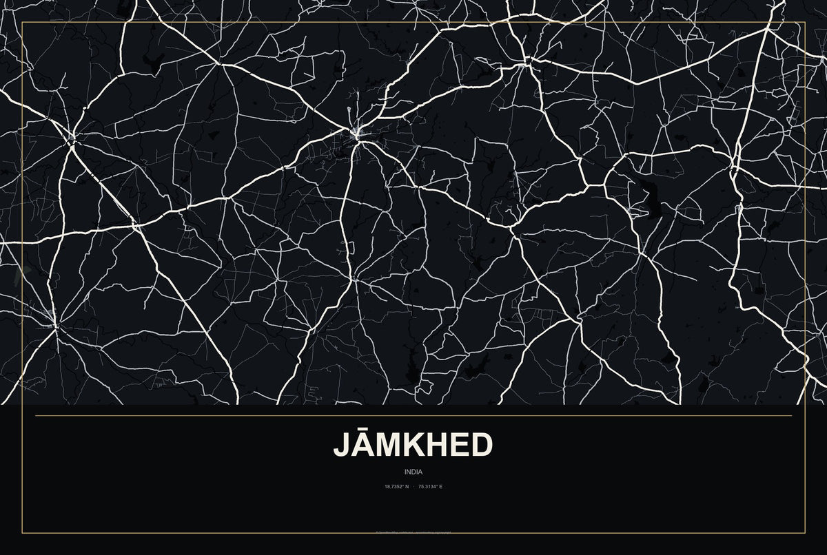 Jāmkhed, India City Map Aluminum Sign in Metropolitan Noir style