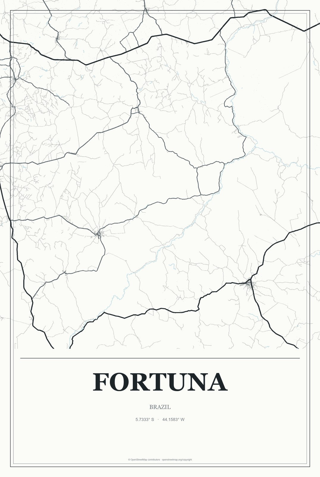Fortuna, Brazil City Map Aluminum Sign in Gallery Air style