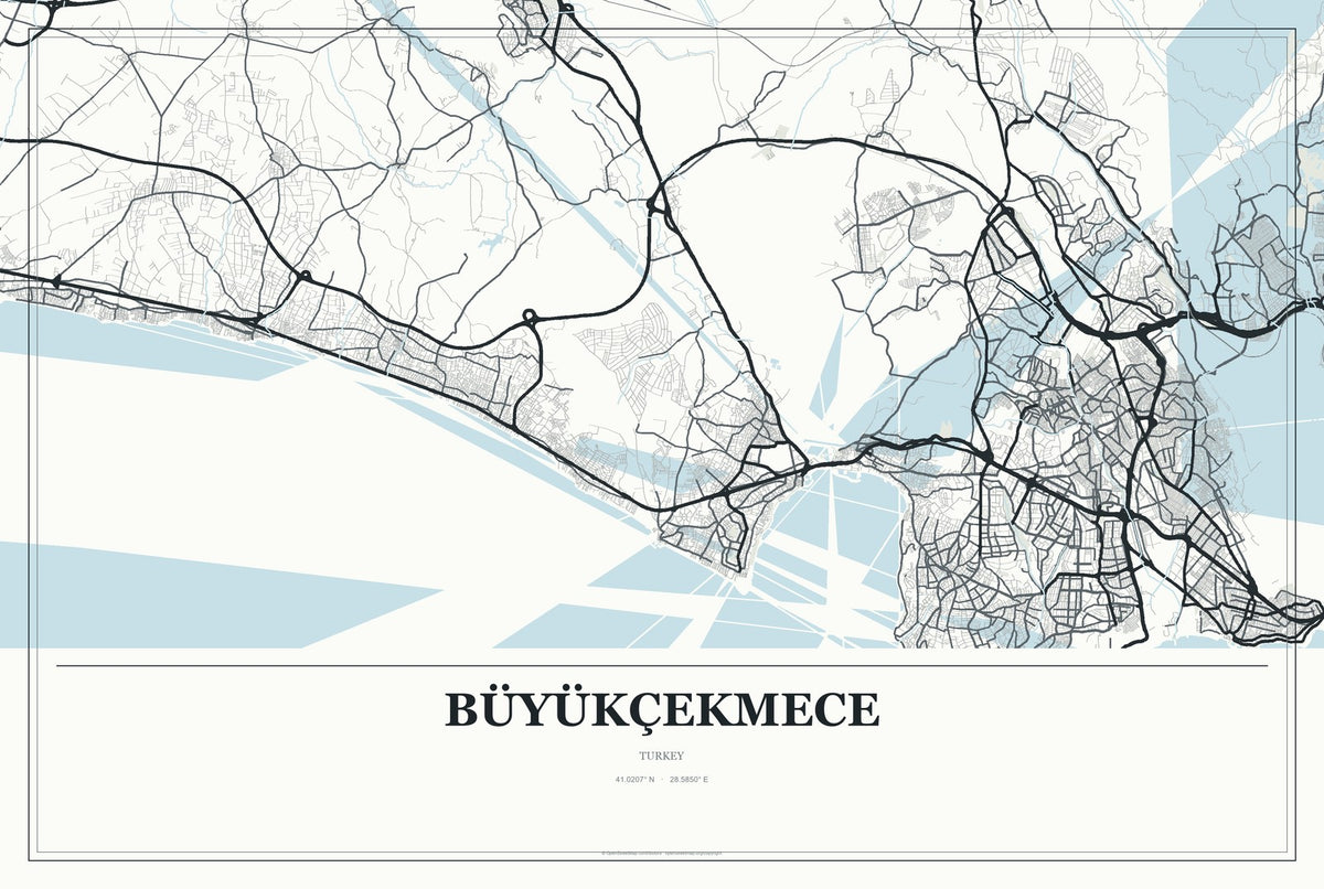 Büyükçekmece, Turkey City Map Aluminum Sign in Gallery Air style