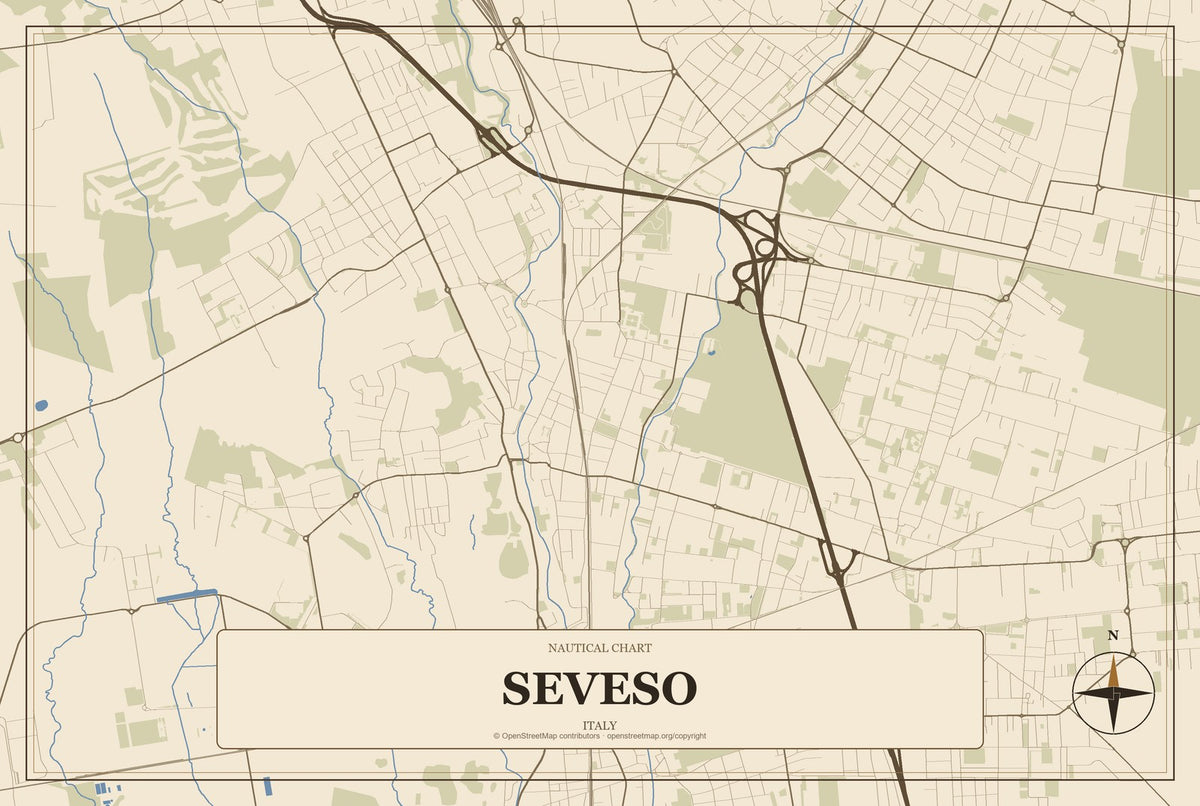 Seveso, Italy City Map Aluminum Sign in Heritage Nautical style