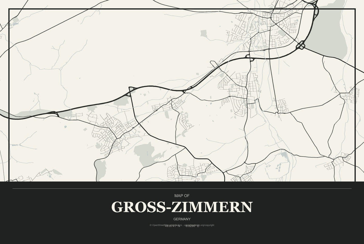 Groß-Zimmern, Germany City Map Aluminum Sign in Museum Plaque style