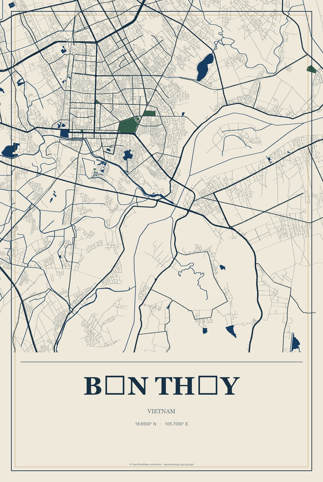 Bến Thủy, Vietnam City Map Aluminum Sign in Coastal Cutout style