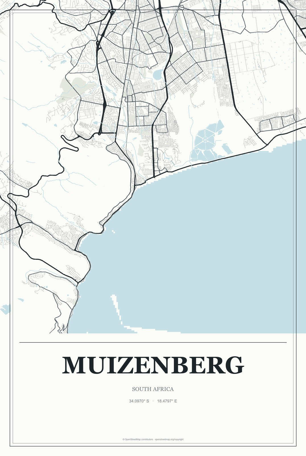 Muizenberg, South Africa City Map Aluminum Sign in Gallery Air style