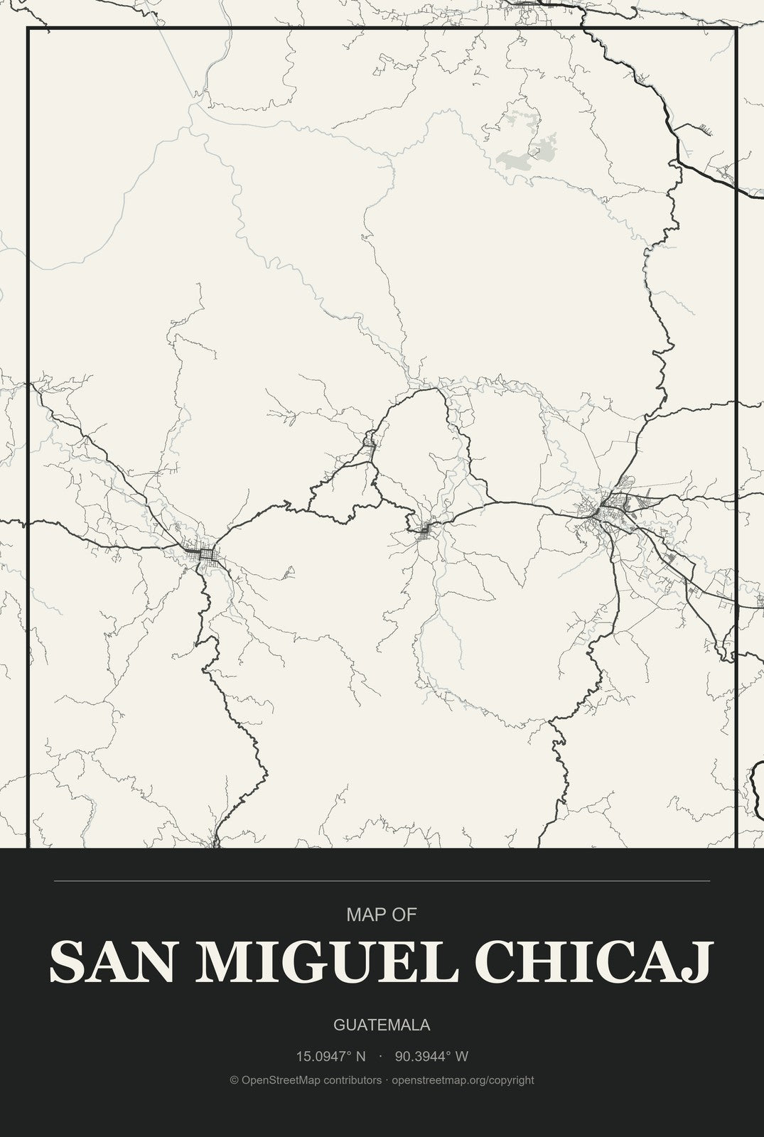 San Miguel Chicaj, Guatemala City Map Aluminum Sign in Museum Plaque style