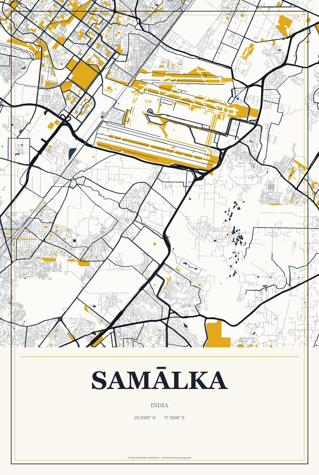Samālka, India City Map Aluminum Sign in Citrine Modern style