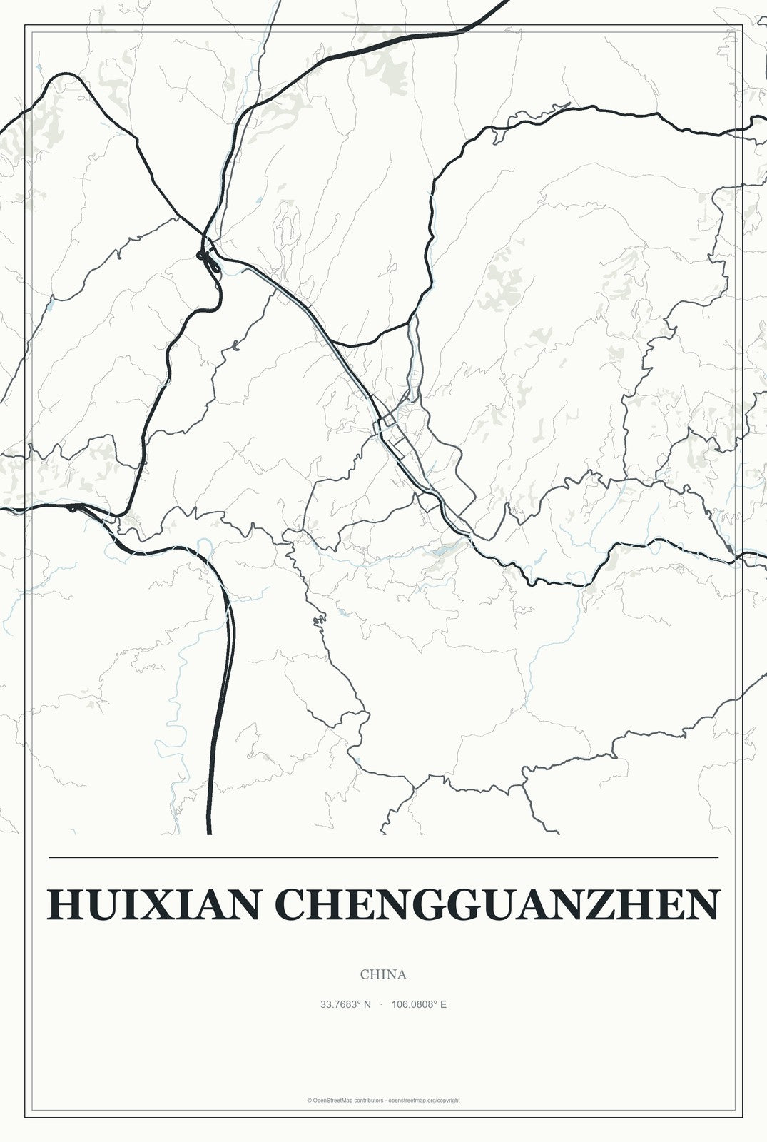 Huixian Chengguanzhen, China City Map Aluminum Sign in Gallery Air style