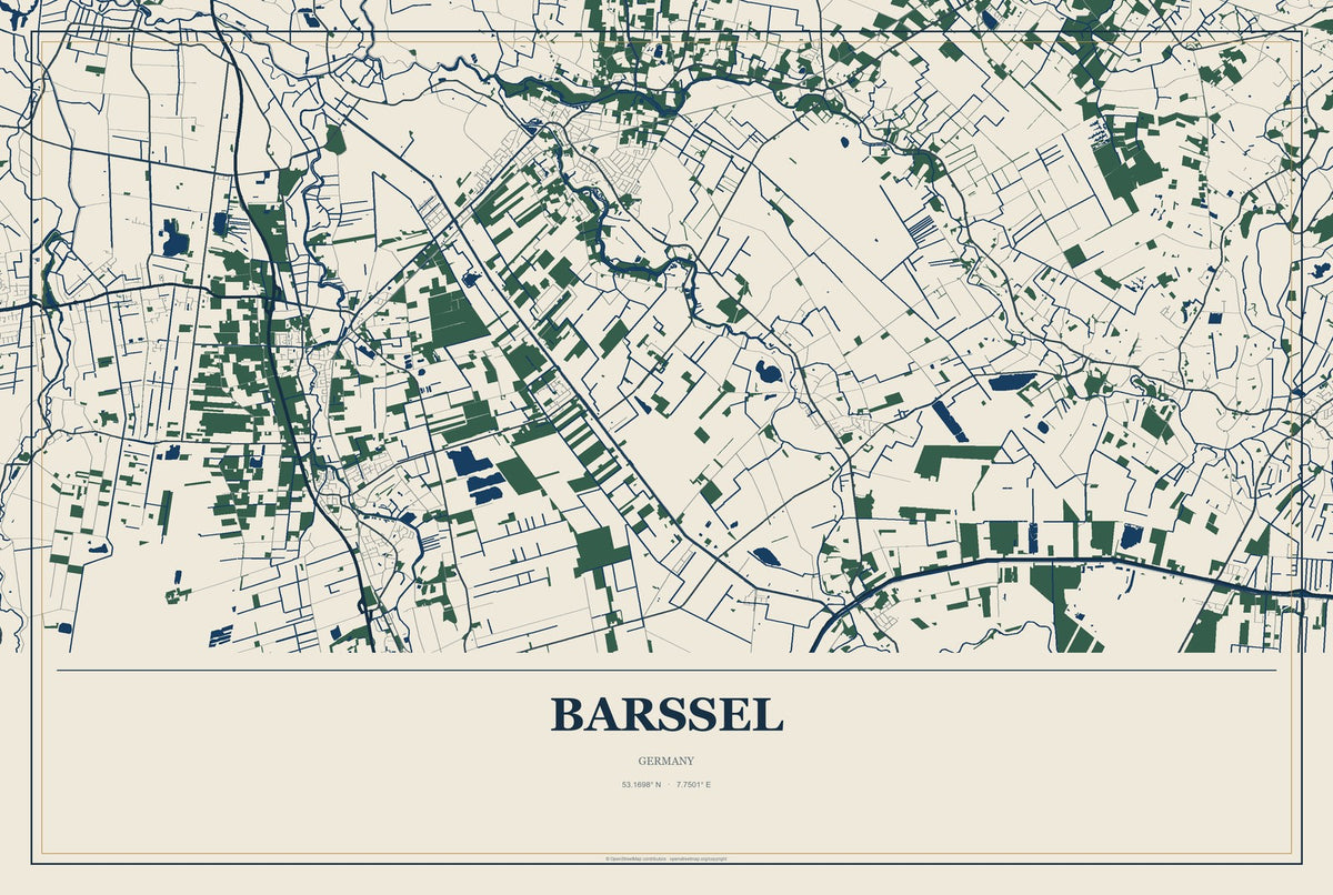 Barßel, Germany City Map Aluminum Sign in Coastal Cutout style