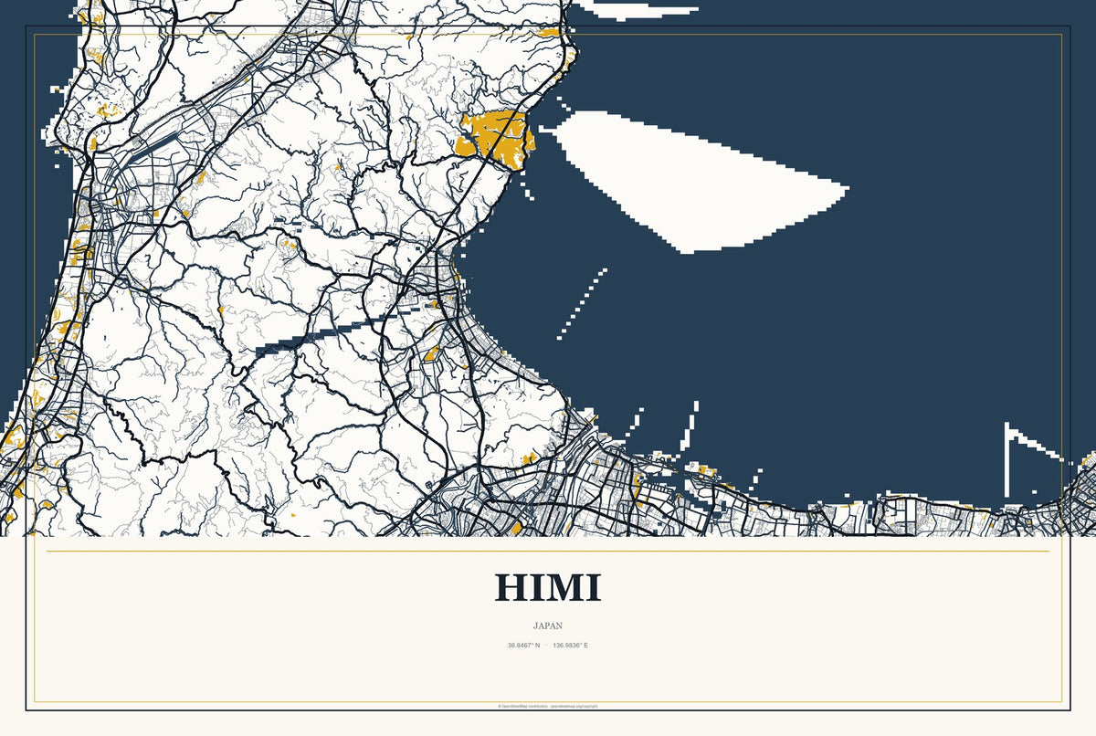 Himi, Japan City Map Aluminum Sign in Citrine Modern style