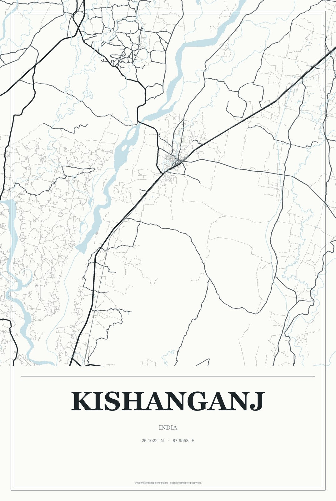Kishanganj, India City Map Aluminum Sign in Gallery Air style