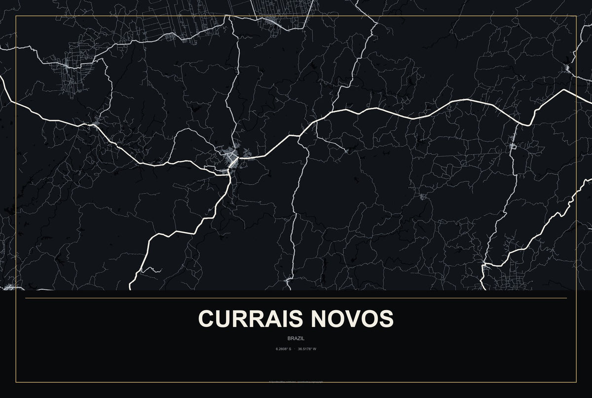 Currais Novos, Brazil City Map Aluminum Sign in Metropolitan Noir style