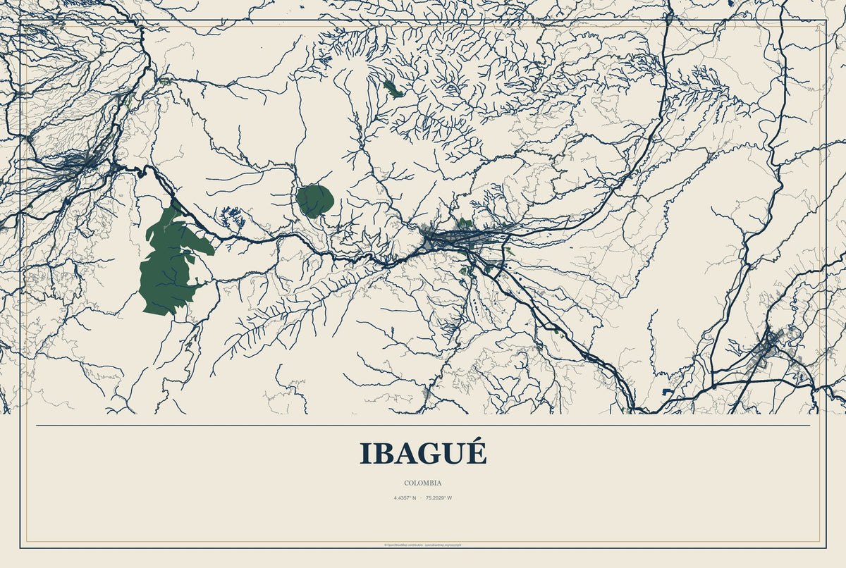 Ibagué, Colombia City Map Aluminum Sign in Coastal Cutout style
