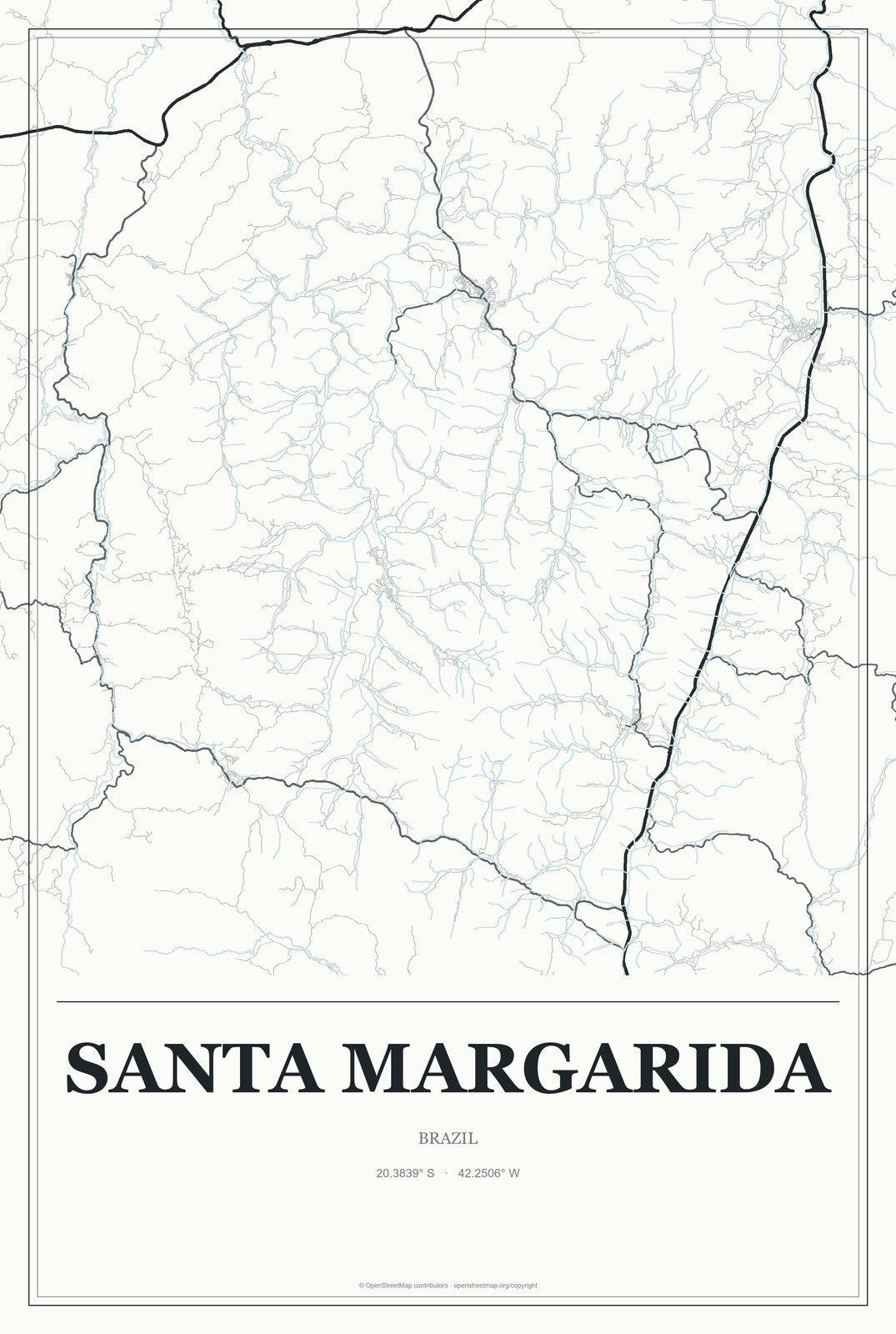 Santa Margarida, Brazil City Map Aluminum Sign in Gallery Air style