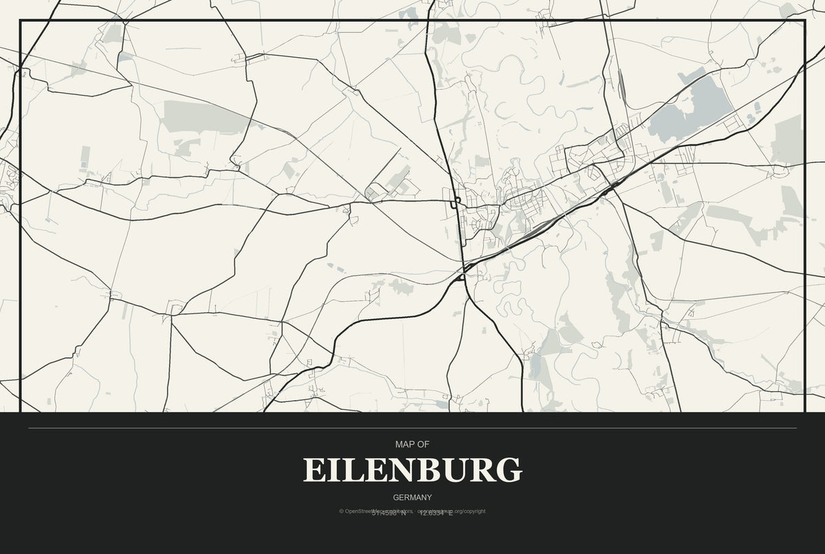 Eilenburg, Germany City Map Aluminum Sign in Museum Plaque style